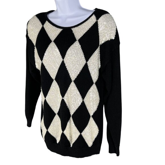 Vintage Marnie West Womens L Harlequin Sequin Sweater Diamond Pattern Holiday - Picture 6 of 13